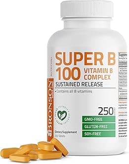 Vitamin B 100 Complex High Potency Sustained Release (Vitamin B1, B2, B3, B6, B9 - Folic Acid, B12), 250 Tablets