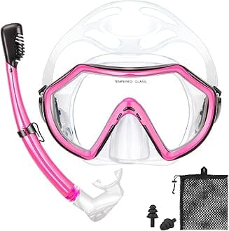 Snorkeling Gear for Adults, Dry Adult Snorkel Set HD Panoramic View Snorkel Mask Set, Anti-Leak and Anti-Fog Scuba Diving Package with Mesh Bag Ear Plug for Snorkeling Scuba Diving Travel