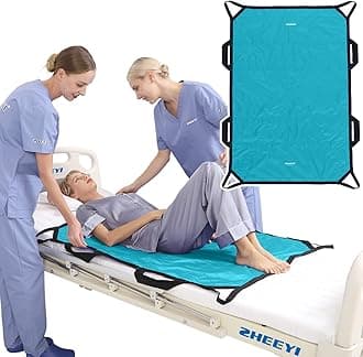 Positioning Bed Pad with Reinforced Handles 48" x 40" Patient Transfer Sheet Aid Assistant for Body Lifting, Turning, Repositioning, for Elderly, Incontinence, Caregiver, Peacock Blue