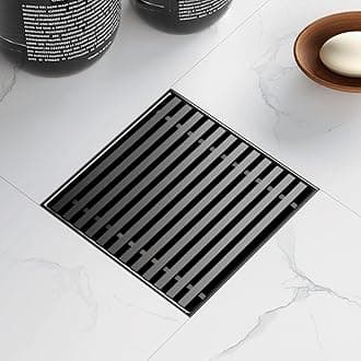 Sharpeye 4 Inch Square Shower Drain with Removable Wedge Wire Pattern Grate, Matte Black 304 Stainless Steel Square Shower Floor Drain for Bathroom, CUPC Certified, with Hair Strainer