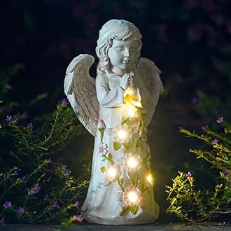 Nacome Garden Outdoor Statues Angel with Succulent and 7 LED Lights – Lawn Decor for Patio, Balcony, Yard Ornament - Chrismtas Gifts for Mom Grandma
