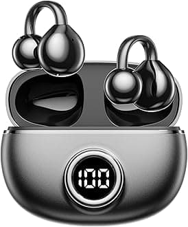 M97 Clip On Earbuds Wireless Bluetooth 6.0, Open Ear Headphones with 50H Battery 10-Min Quick Charge, Featherlight C-Shaped Hook, Secure Fit for Running/Gym, IPX5 Waterproof, Deep Bass(black)