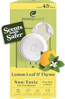 Enviroscent Non Toxic Air Freshener (Lemon Leaf & Thyme) Plug-in Home Fragrance Last 45+ Days | Kit includes 1 Refillable Plug In Warmer & 1 Scent Refill
