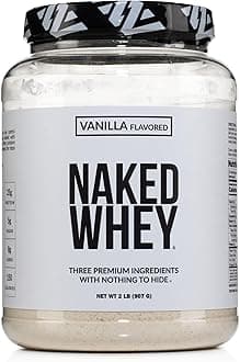 NAKED nutrition Whey Vanilla Protein Powder - Only 3 Ingredients - Grass Fed Whey Protein Powder, Vanilla Flavor, and Organic Coconut Sugar, No GMO, No Soy, and Gluten Free - 24 Servings