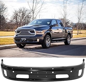 Front Bumper Compatible with 2013-2018 Dodge Ram 1500, Black Truck Automotive Steel Replacement Bumpers Face Bar, with Fog Light Holes & Sensor Holes (Style F)