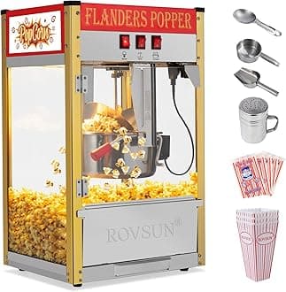 ROVSUN Commercial Popcorn Machine with 10 Ounce Kettle Makes Up to 4 Gallons, Theater Style Popper Countertop Popcorn Maker w/Stainless Steel Scoop, Oil Spoon & 3 Popcorn Cups, ETL Certified, Red
