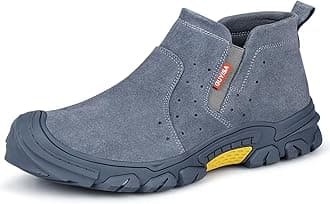 GLANOUDUN Work Boots for Men Slip on Welding Steel Toe Boots Indestructible Steel Toe Shoes for Men Comfortable Men's Work Shoes Anti Smashing Construction Safety Footwear Grey