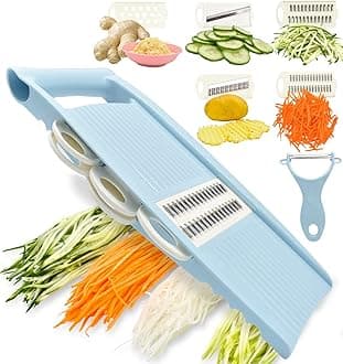 NACOLUS 5 in 1 Mandoline Slicer for Kitchen, Vegetable Multi Blade Potato Chip, Veggie Cutter, Julienne Shredder and Peeler for Small Job in Kitchen - Blue