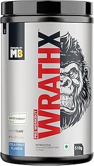 MuscleBlazePre Workout Wrathx With Creapure, Enxtra, & Bioperine Powder(Voodoo Black, 500 G, 50 Servings)