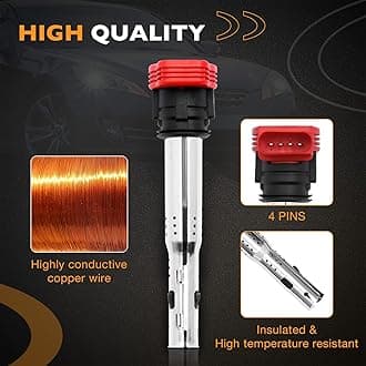 Ignition Coil Pack & Spark Plugs Set of 4 Replacement for Audi A4 A5 TT Volkswagen CC Tiguan & More 2.0L 2.0T Replaces# 06E905115E, UF529, 06E905115A, 06E905115C