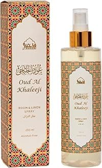 Oud al Khaleeji Arabic Room Spray by Dukhni | 250ml Oud fragrance Air Freshener, Attar al Faraash for home & prayer mats | Bed linen, Sofa Mist, natural home scent, curtain spray, odour eliminator