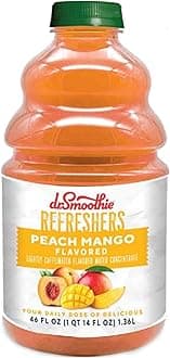 Dr. Smoothie Refreshers Peach Mango – Made with Real Fruit Juice – Drink Concentrate, No Artificial Colors, Shelf-Stable – Lightly Caffeinated with Green Coffee Extract (46 oz Bottle)