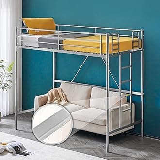 Twin Loft Bed with Stairs Flat Steps for Kids, Adults Single Bed Space Saver Metal Loft, No Box Spring Required, Gray