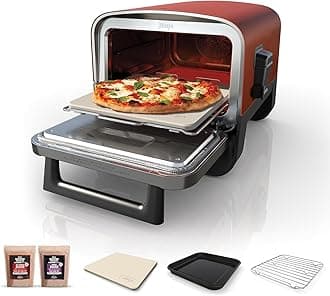 Ninja Woodfire Electric Outdoor Oven, 8-in-1 Pizza Oven, High-Heat Roaster & BBQ Smoker with Roast Rack, Pro-Heat Tray, Pizza Stone, Terracotta Body/Steel Door, OO101ME, 2 Years Warranty