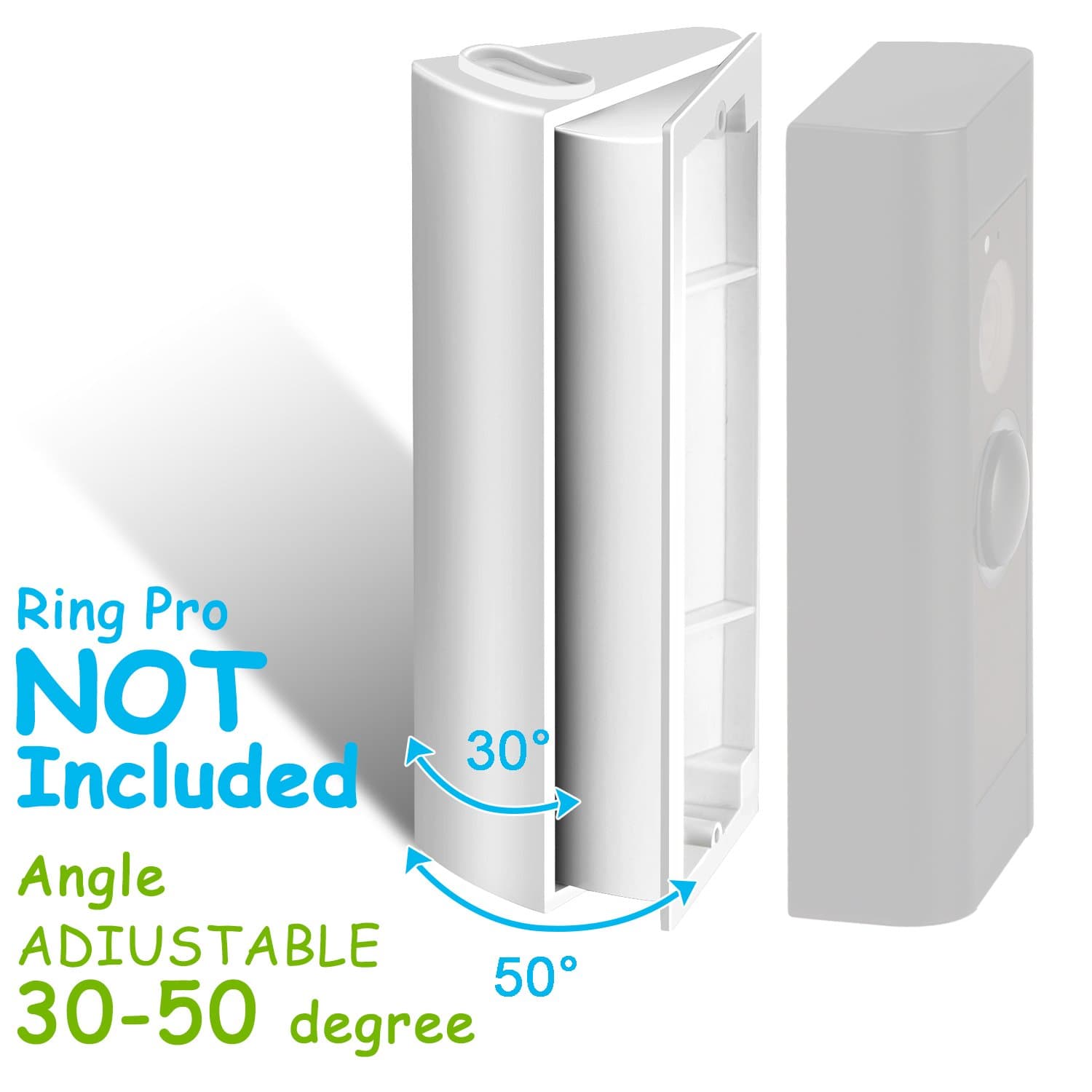 ADJUSTABLE (30 to 50 degree) Angle Mount for Ring Video Doorbell Pro (Released in 2016), Homono Angle Adjustment Adapter/Mounting Plate/Bracket / Wedge Kit (Doorbell NOT included, White)
