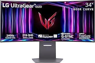 34GS95QE 34-inch Ultragear OLED Curved Gaming Monitor WQHD 800R 240Hz 0.03ms DisplayHDR True Black 400 AMD FreeSync Premium Pro NVIDIA G-Sync HDMI 2.1 DisplayPort Tilt/Height/Swivel Stand Black