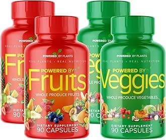 Daily Fruits and Veggies Supplement - 360 Capsules for 60 Days, Non GMO & Gluten Free Superfood with Natural Vitamins - Powered by Plants, 4-Pack