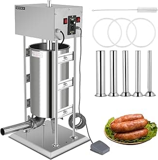 ROVSUN 55LBS/25L Electric Sausage Stuffer, Adjustable Speed Stainless Steel Sausage Maker Meat Stuffer, Heavy Duty Vertical Electric Stuffer Sausage Filler with 5 Stuffing Tubes, Home & Commercial