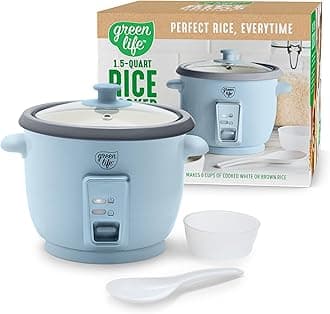 GreenLife Rice Cooker with Removable PFAS-Free Ceramic Nonstick Pot, 3-Cups Uncooked/6-Cups Cooked, Grains & Oatmeal Multicooker, Compact One-Switch Design, Auto Keep Warm, Easy Clean, Blue Haze