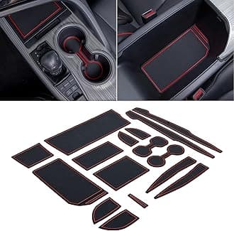 TOPINSTALL Accessorize Interior Mats Compatible with 2018-2024 Toyota Camry Accessories, Non-Slip Cup Holder Mats Door Pocket Pads Center Console Rubber Liners-Red Trim (16 PCS)