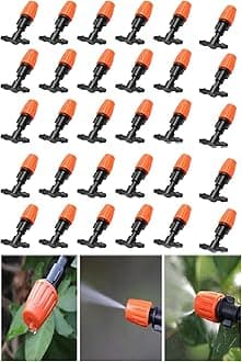 RUQIWEMI Garden Irrigation Misting Micro Flow Dripper Drip Head 1/4 inch Adjustable Sprayer Nozzles Suits Garden Water Cooling Spray Sprinkler Nozzle Suit Drip Irrigation (30pcs Atomization Head)