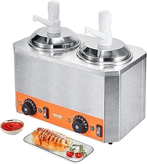 VEVOR Electric Cheese Dispenser with Pumps, 2.3x2 Qt Commercial Hot Fudge Warmer, Plastic Double Pumps Dispenser, 86-230℉ Temp Adjustable Nacho Cheese Sauce Warmer, for Hot Fudge Cheese Caramel