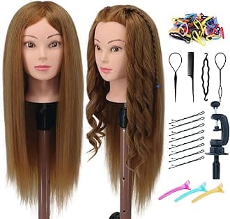 Mannequin Head Human Hair，70% Real Hair Straight 24’’ Doll Head for Hair Styling, Practice Cosmetology Mannequin Head Hairdressing Training Doll Heads with Clamp Holder and Braiding Kit