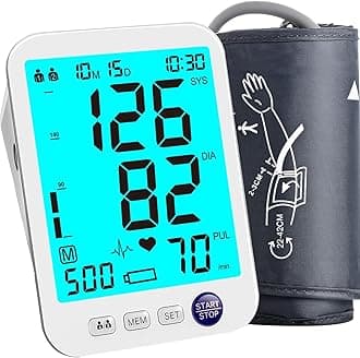 Blood Pressure Monitor Upper Arm Large LED Backlit Screen 1000 Sets Memory Automatic Digital BP Machine Adjustable BP Cuff 4 Batteries