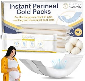 First Days Maternity Instant Perineal Cold Packs - Up to 20mins Cooling Effect - Absorbent, Disposable with Soft Cotton Cover - Ideal Hospital Bag Maternity Essentials (Pack of 6)