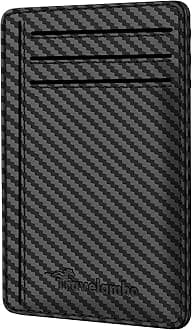Travelambo Front Pocket Minimalist Leather Slim Wallet RFID Blocking Medium Size(01 carbon fiber texture black)