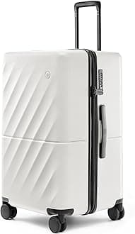 NINETYGO Carry On Suitcase, Checked Trunk Luggage with Double Spinner Wheels, Anti-Burst Zipper, Hard Case PC Suitcase Carry On, Lightweight Travel Luggage, TSA Approved, 06-Pearl White (Hudson