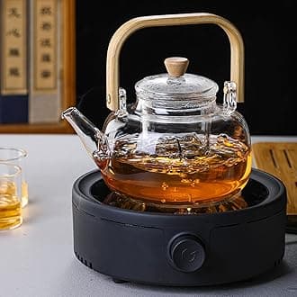 Electric Mini Coffee Pot Warmer with 900ml Teapot,Electric Teapot Stove Portable, 800W Electric Ceramic Stove Round Hot Plate,Heater Stove Countertop Burner for Boiling Water, Tea, Coffee (Black)