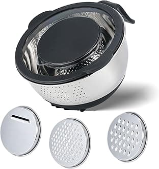 Kitchen Strainers and Colanders with Handle, Stainless Steel Grater with Container, Vegetable Shredder with 3 Blades, Versatile Side Drainer Bowl for Washing Rice, Beans and Fruits