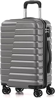 Coolife Carry On Luggage Airline Approved with Spinner Wheels, Hard Shell Suitcase TSA Lock Lightweight Travel Luggage 20-inch,Gray