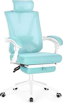 Misolant Ergonomic Office Chair with Footrest, Ergonomic Desk Chair with Adjustable 2D Lumbar Support, High Back Computer Chairs with Adjustable Headrest, Blue Comfortable Executive Office Chair