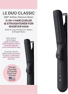 L'ANGE HAIR Le Duo Standard 360° Airflow 2 in 1 Straightener and Curler | 1 Inch Curling Wand & Titanium Flat Iron with 3.5" Plates | Hair Straightener & Curler for Short to Medium Hair (Black)