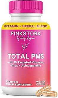 Pink Stork PMS Supplement for Women - Vitex, Ashwagandha, Maca Root & 10 Vitamins & Minerals to Support Hormone Balance, Mood, Bloating, Period Regularity - 60 Capsules