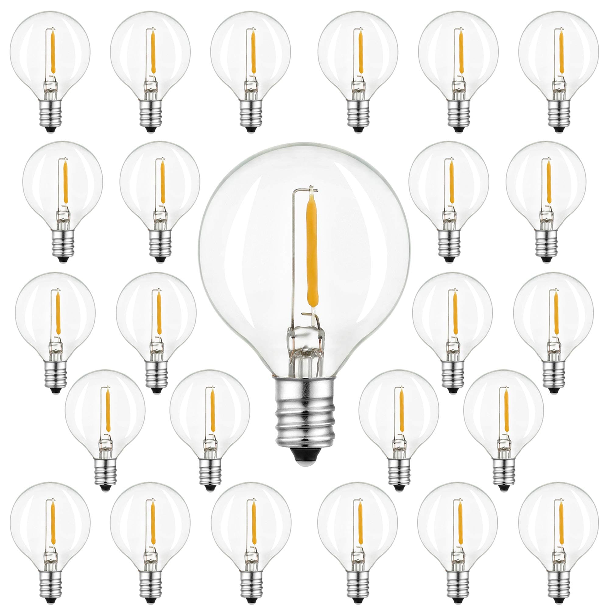 Keymit G40 LED Dimmable Outdoor String Lights Bulb, Edison Vintage Warm Glow 1W 2200K Globe Small Clear Glass Bulb for Patio Bistro Garden Party 25Pack