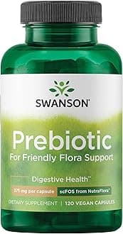 Swanson Prebiotic Fiber Capsules with NutraFlora FOS for Gut-Health-Conscious Adults Seeking Digestive Flora and Immune Support - 750 mg (120 Vegan Capsules)