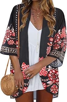 Women Kimono Cardigans Casual Summer Tops Cover up Open Front Floral Print Resort Wear