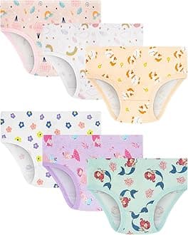 100% Cotton Girls Underwear Tagless Comfort Toddler Panties (6-Pack)