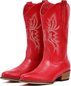 IUV Cowboy Boots For Women Western Boots Cowgirl Boots Pull On Pointy Toe Mid Calf Boots
