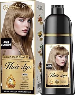 Hair Dye Shampoo 3-in-1, Ash Blonde Semi-Permanent Gray Hair Coverage, Color Depositing Shampoo for Women & Men, Vegan, Ammonia-Free