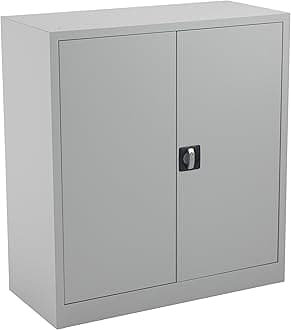 Office Hippo Steel Storage Cabinet, Lockable Cabinet, Double Door Metal Storage Cabinet With 2 Height Adjustable Shelves, Metal Cabinet With 50kg Load Capacity Per Shelf - Grey
