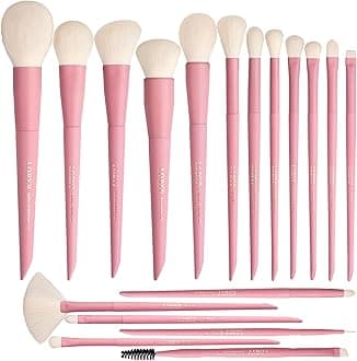 LORYP Makeup Brushes Set Labeled 18 Piece Face and Eye Brush Set Ultra soft hair Foundation, Concealer, Blush, Contour, Blending, Eyeshadow Pink Brush kit
