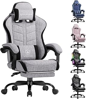 Gaming Chair with Footrest, Computer Gaming Chair for Adults and Kids, Height Adjustable Gamer Chair with 90-155° Recline & Removable Headrest Lumbar Support,Linen Fabric Gray-Black