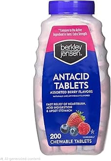 berkley jensen Extra Strength Antacid Tablets Chewable - 750mg Calcium Carbonate Antacids for Heartburn, Acid Indigestion, Upset Stomach Relief - Assorted Berry Flavor - 200 Count (Pack of 1)