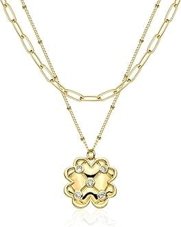 Fettero Pendant Necklace Gold Choker Layered Coin Open Karma Circle Full New Crescent Moon 14K Gold Plated Dainty Simple Moon Phase Jewelry for Women Gift