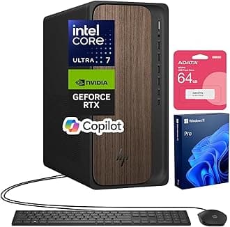 HP OmniDesk M03 Business Desktop PC, Intel Core Ultra 7 265, RTX 5060, 16GB DDR5 RAM, 1TB SSD, 4-Monitor Support 4K, Wired KB & Mouse, Wi-Fi 6, Win11 Pro, Black, 64GB Flash Drive Bundle