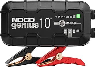 GENIUS10, 10-Amp Fully-Automatic Smart Charger, 6V and 12V Portable Battery Charger, Battery Maintainer, Trickle Charger, and Battery Desulfator with Temperature Compensation